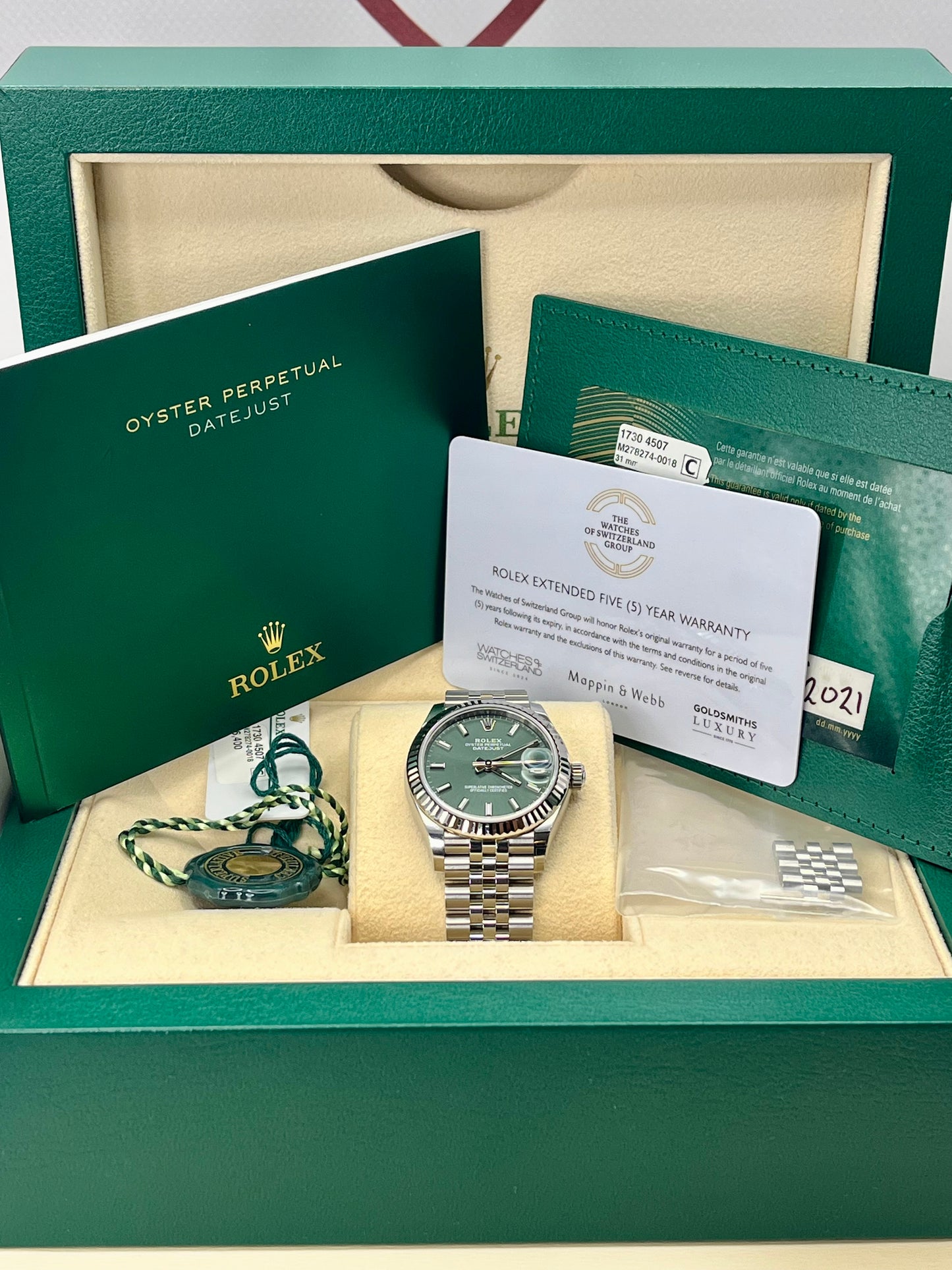 2021 Rolex Datejust 31mm - 278274 - Mint Green - Full Set - Warranty to 2031