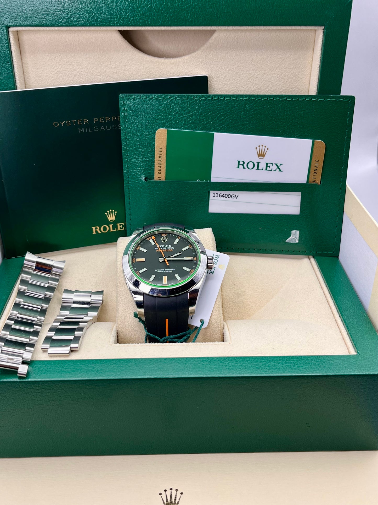 2019 ROLEX Milgauss 116400 GV - 40mm - Full Set - Unworn Oyster Strap
