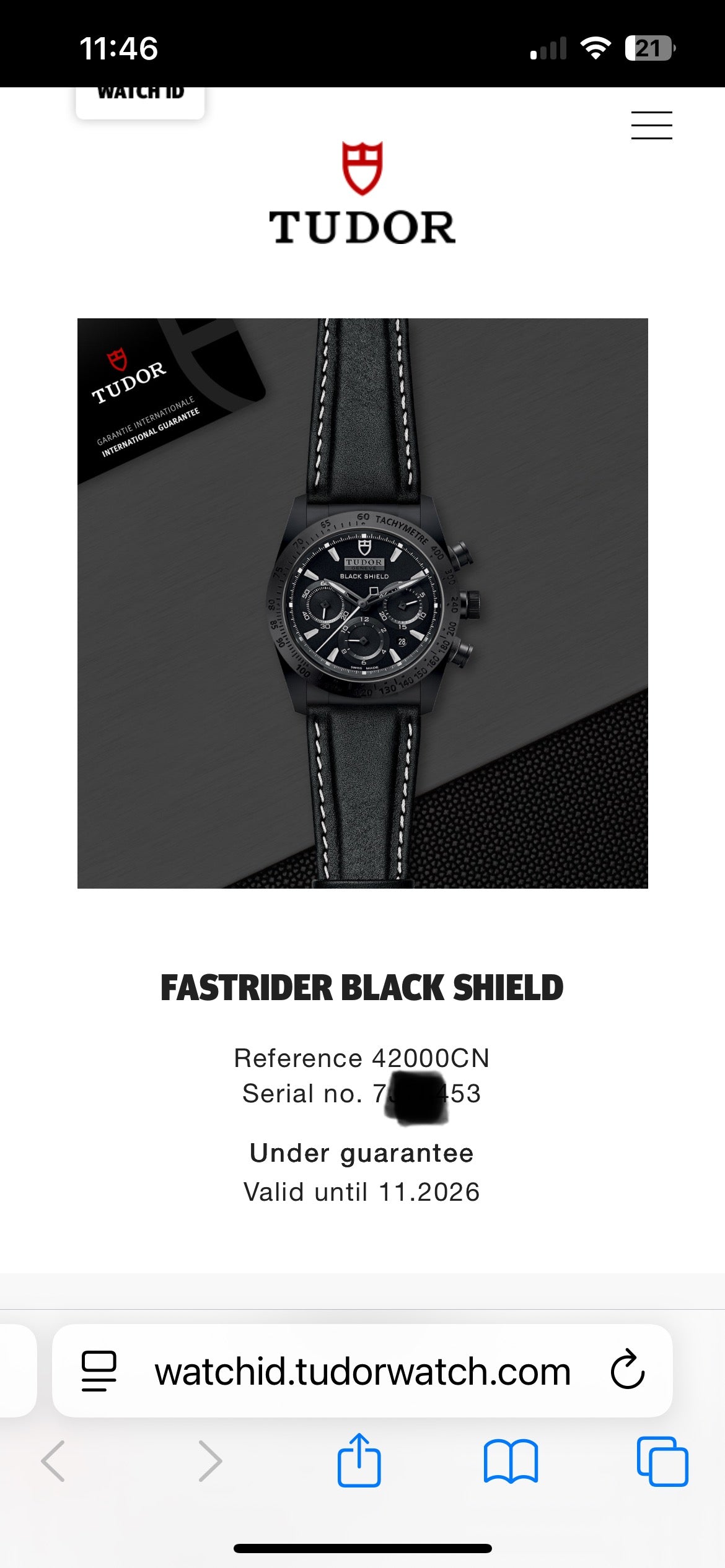 TUDOR Fast Rider Black Shield - 42000CN - Serviced