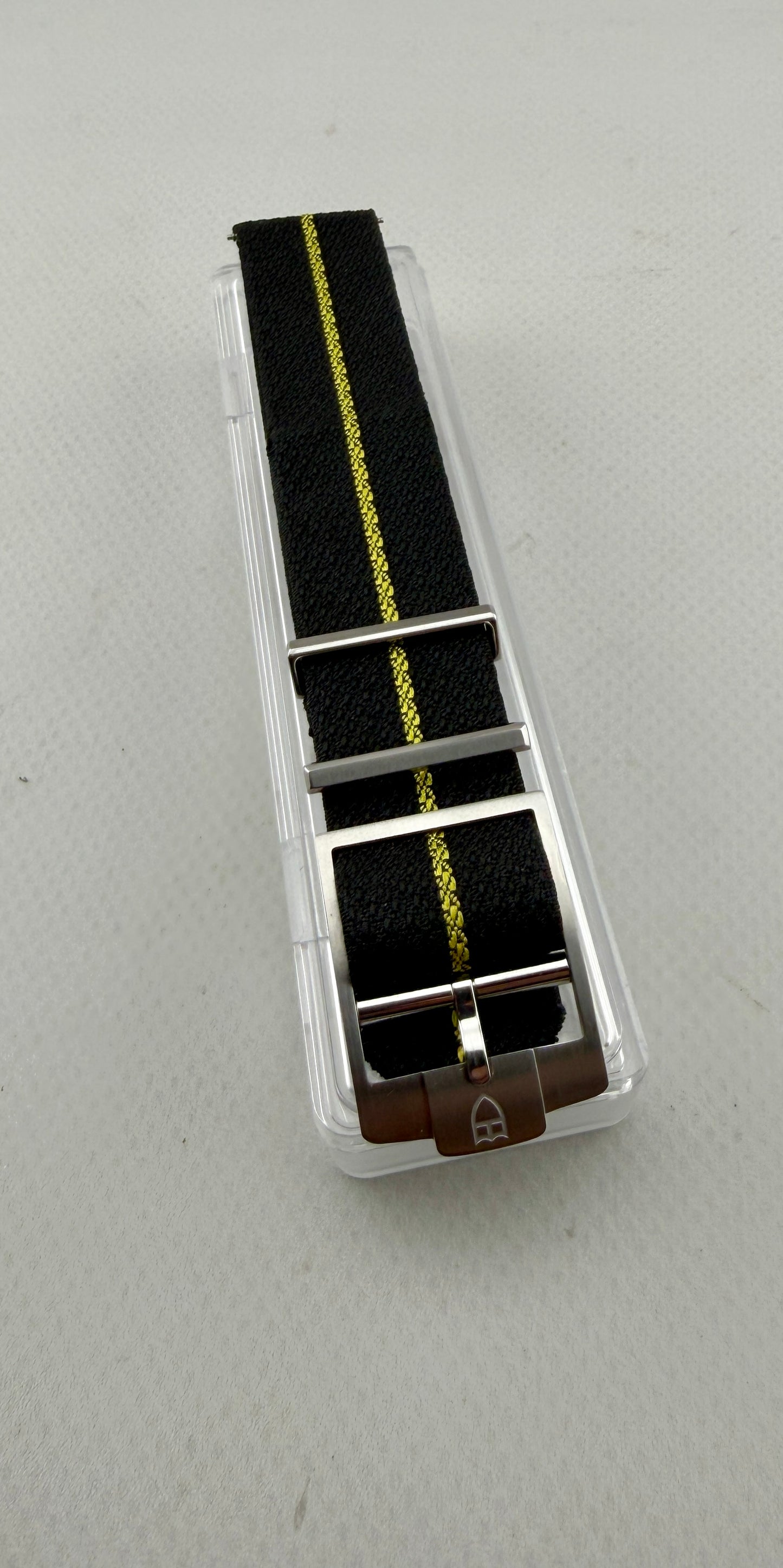 OEM Tudor 20mm One Piece Black/Yellow Strap & Stainless Buckle - NEW/UNWORN